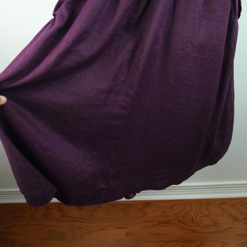 Vintage Linen Maxi Dress 14 Purple Sleeveless Button Front Tie Waist Minimal 90s - Picture 9 of 10